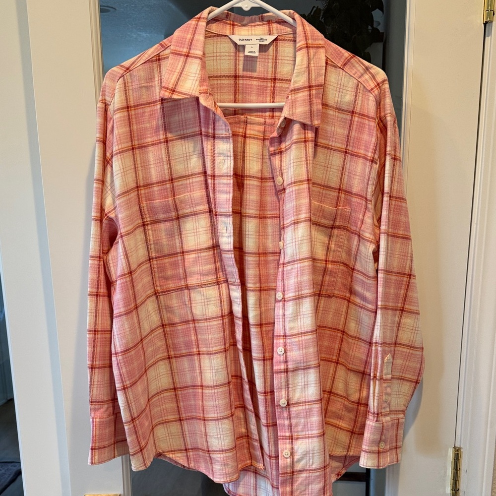 Old Navy Pink and Orange Plaid Shirt